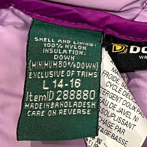LL Bean Girls Down Puffer Vest, Purple L 14/16 - Picture 4 of 9